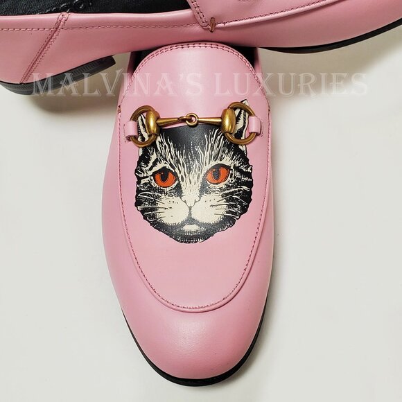 GUCCI SHOES BRIXTON PINK LEATHER LOAFER MYSTIC CAT w HORSEBIT sz 36 6 US - Picture 12 of 15